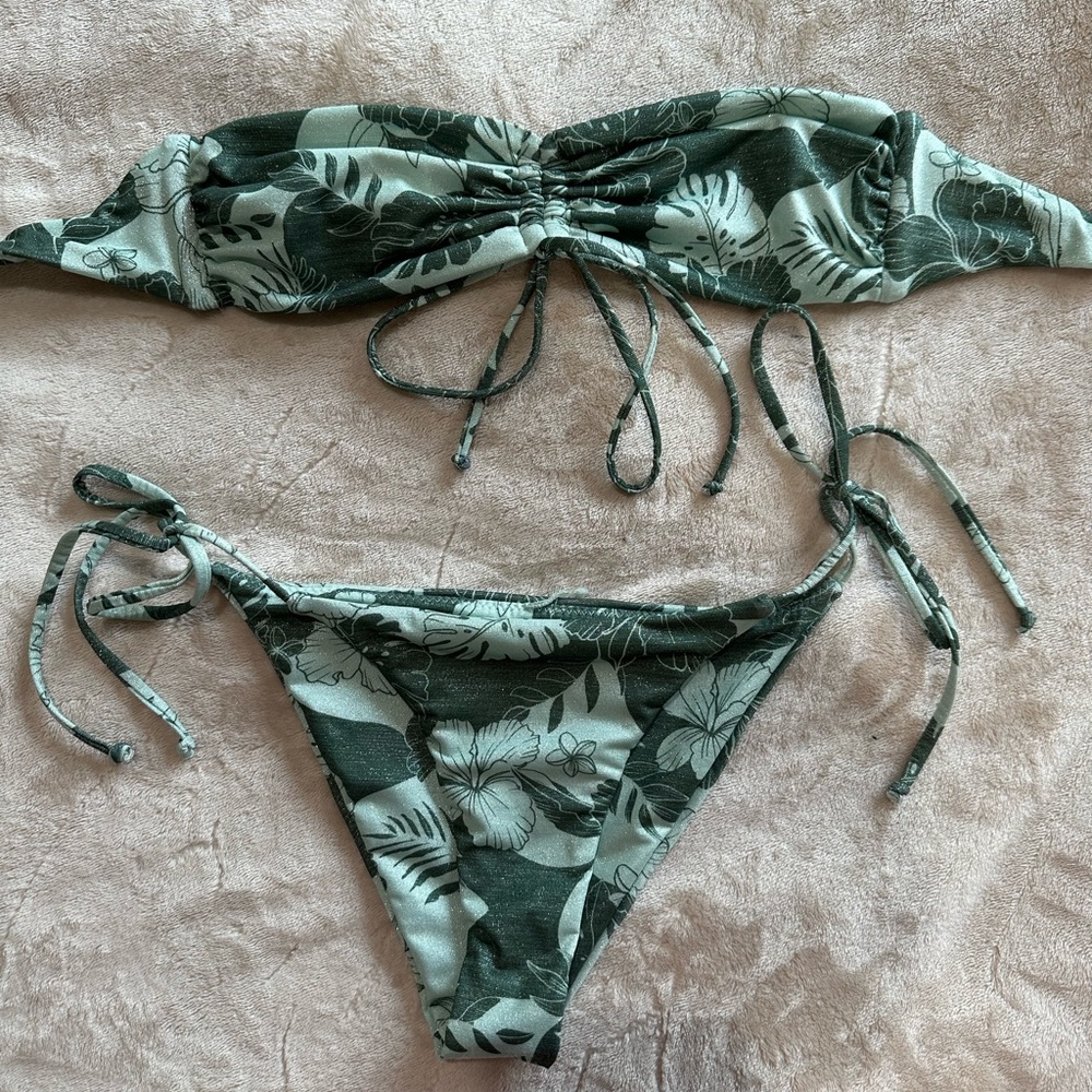 Palm print bandeau swimsuit